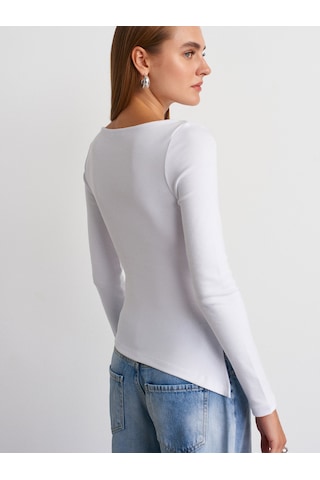 Dilvin 32198 Kayık Yaka Uzun Kollu Top-beyaz Beyaz