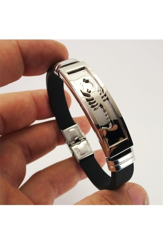 Beyaz Akrep Figürlü Kauçuk Çelik Erkek Bileklik Çelik