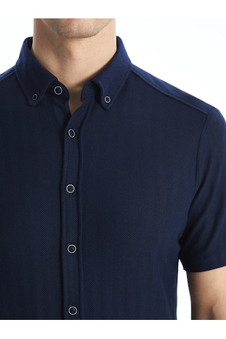 Lcwaıkıkı Classic Lacivert Regular Fit Kısa Kollu Desenli Poplin Erkek Gömlek