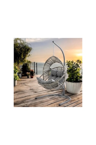Minderli Oval Lounge Açık Kahve Rattan Bahçe Koltuğu, Rahat Dış Mekan Kullanımı