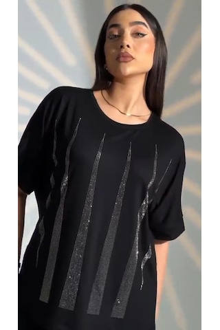 Elaxi :oversize Piramit Taş Detaylı Bluz Siyah