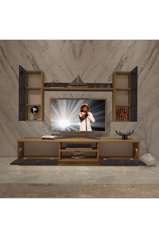 Decoraktiv Eko 5db Mdf Dvd Tv Ünitesi Tv Sehpası Pera - Siyah Mermer