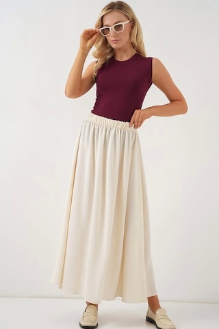 Defymoda Uzun Ayrobin Etek 8050 - Krem Krem