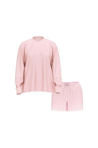 Victoria's Secret Uzun Kollu Tişört Şort Flannel Pijama Takımı Pembe