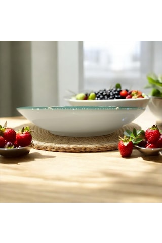 Tektava Master Chef Handmade 6lı Porselen 19 Cm Çukur Yemek Tabağı - Yeşil Renkli