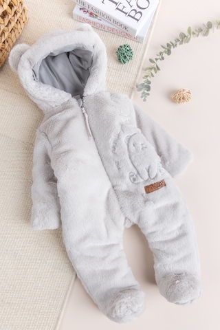 Premium Kalite Peluş Pamuk Penye Astarlı Ayıcık Fiğürlü Kışlık Kız-erkek Bebek Tulum Bej
