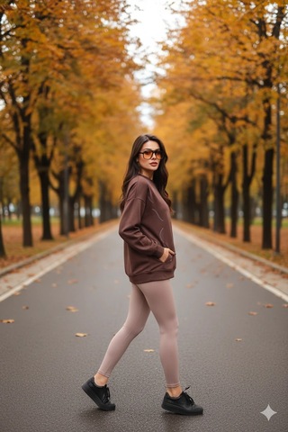 Cemo Günlük Uzun Kollu Bisiklet Yaka Basic Bluz/sweatshirt Kahve