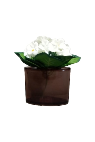 Vazoda Beyaz Yapay Çiçek Dekoratif Oval Kahverengi Vazo Dahil 13 x 5 x 15 CM