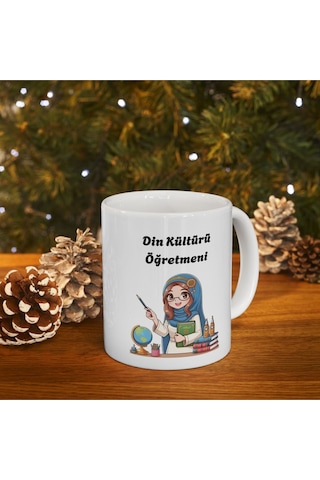 Kadın Din Kültürü Öğretmeni Hediyelik Baskılı Porselen Beyaz Lüks Kupa Bardak Beyaz