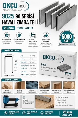 Havalı Zımba Teli 25 Mm Okçu 9025 90 Serisi 5000 Adet
