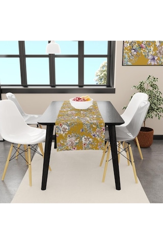 Colourful Flowers Runner 140x45cm İnce Keten, Uluslararası Yıkama Ve Solmama Sertifikası Çok Renkli
