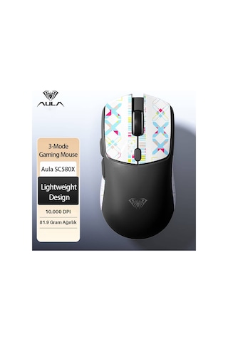 Aula Sc580x Lightweight Paw3311 Sensör 10000 Dpı 1000hz Kablolu Ve Kablosuz Gaming Oyuncu Mouse Siyah