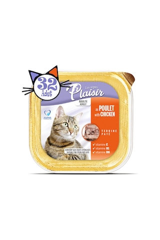 Plaisir Tavuk Etli Pate Yetişkin Kedi Yaş Maması 32 x 100 G