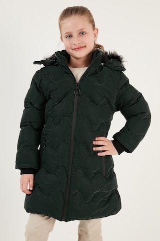 Lela Peluş Astarlı Yakası Suni Kürklü Çıkarılabilir Kapüşonlu Kışlık Kız Çocuk Mont 5761905 Haki