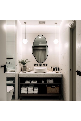Asimetrik Ayna, Konsol Aynası, Dresuar Aynası, Duvar Aynası 75 X 50 Siyah