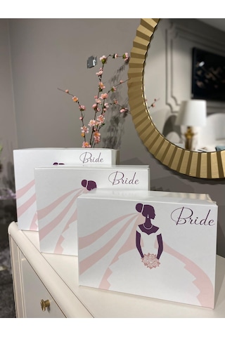 Kolix Bride Gelin Kutusu 3'lü Gelin Kutusu - Çeyiz Kutusu- Hediye Seti - Hediye Kutusu