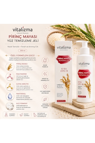 Pirinç Mayası Yüz Temizleme Jeli - Aydınlatıcı, Leke Karşıtı Ve Gözenek Sıkılaştırıcı - Arbutin & Niasinamid 200 Ml