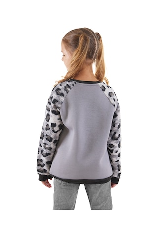 Kız Çocuk Kışlık Leopar Desenli Peluş Gri Uzun Kollu Sweatshirt 3-8 Yaş