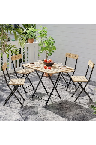 4 Kişilik Bistro Takım Bahçe Masa Sandalye Çam 1427 Kahverengi
