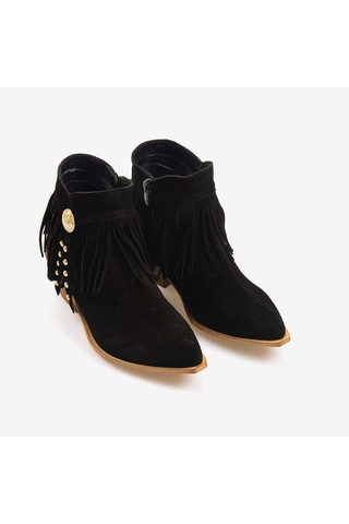 Kemal Tanca Hakiki Deri Süet Kadın Western Bot 26-102760k Siyah Suet