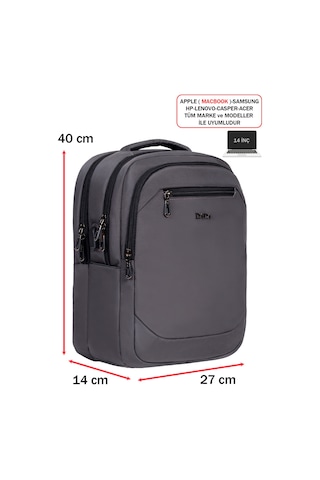 Dada 11 Gri Erkek Sırt Çantası Okul Ve Günlük Kullanım 13,3-14 İnç Usb Type-c Aparat Ortopedik Gri