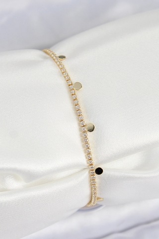 Pirinç Zirkon Taşlı Ezme Zincirli Sıralı Model Gold Renk Kadın Bilekilk - Tj-bb7655 Çok Renkli