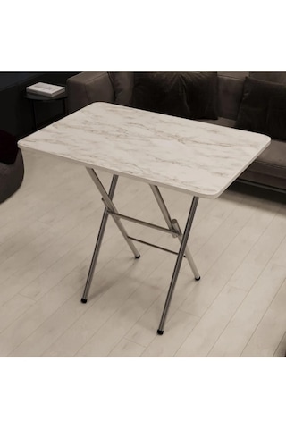 Katlanır Masa Kırma Masa 60x90 Beyaz Mermer Desen Çalışma Masası