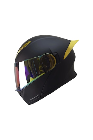 Fazer 965 Çene Açılır Kask Mat Siyah-gold Gold Camlı+güneş Vizörlü