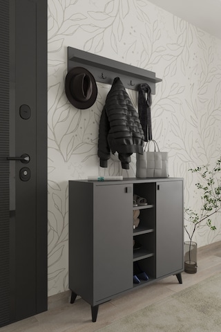 Akasya 2 Kapaklı Ayakkabılık, Vestiyer, Portmanto, Askılık, 90 Cm Antrasit