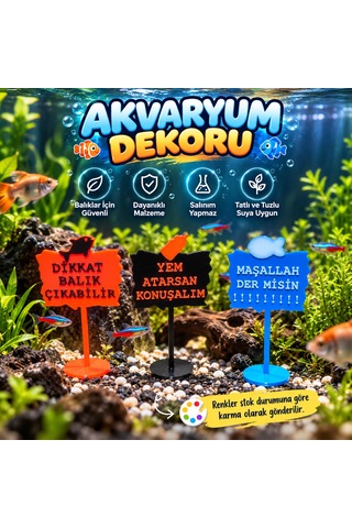 Akvaryum Dekoru - Tabela - Akvaryum Dekor - 3 Adet - Salınım Yapmaz - Balıklar İçin Güvenli - V5