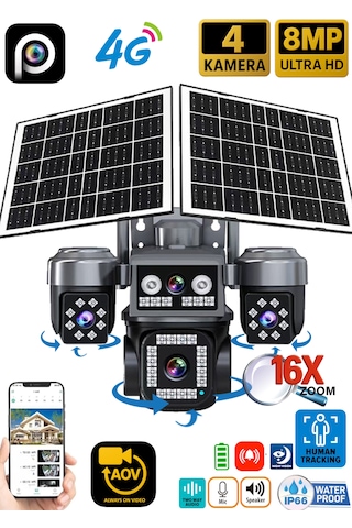 Ventus 8mp 4 Kameralı 4g Çift Solar Panel 16x Zoom Dual Batarya Hieasy Aov Sürekli Kayıt Gece Görüş Çift Yönlü Ses Hieasy Türkçe