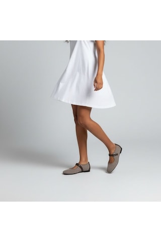 Ne&ve Shoes Vizon Süet Kahve Deri Garnili Biye Detaylı Kadın Kare Burun Babet