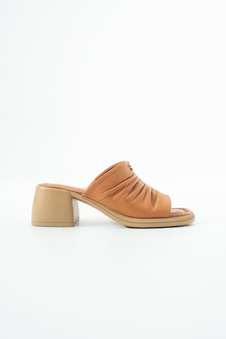Dericia Shoes Radiance Hakiki Deri Kadın Günlük Rahat Topuklu Terlik Turuncu