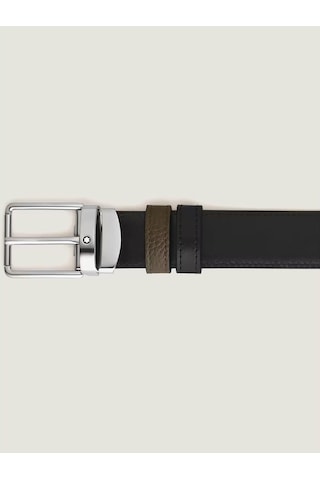 Montblanc Günlük Tokalı Haki - Siyah 30 Mm Çift Taraflı Deri Keme Yeşil