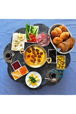 Arvenlive Mermer Desenli Ahşap Katlanabilir Papatya Yer Sofrası (467864187)