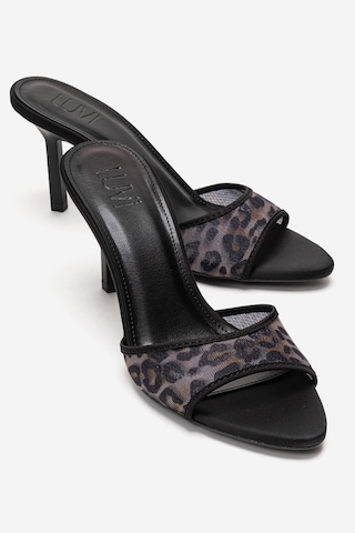 Luvishoes Monroe Siyah Desenli File Detaylı Kadın Topuklu Terlik