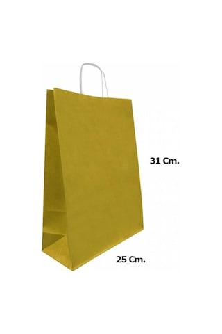 Büküm Saplı Kraft Kağıt Karton Hediyelik Çanta Poşet Torba Altın 5'li 25 x 31 CM