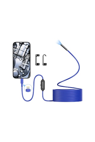 Depstech Işıklı Endoskop Kamerası - 5m Kablo 7mm İnce Prob - Mavi