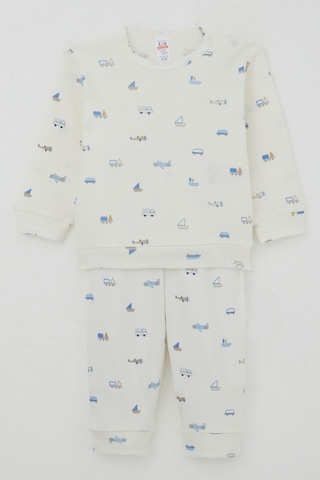 Breeze Erkek Bebek Pijama Takımı Omuzdan Patlı Mini Taşıtlar Dünyası 4 Ay-1 Yaş, Ekru Ekru