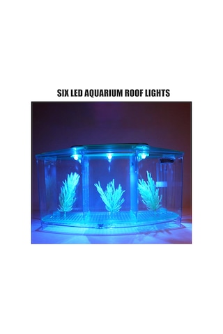 Vkemall 3 Bölmeli Akrilik Akvaryum, Betta Balıkları İçin Yalıtımlı, Led Işıklı, Temiz Alt Izgara, Mavi Bbt4s