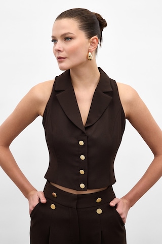 Sateen Eva Yelek - Kahve-136980 Kahve