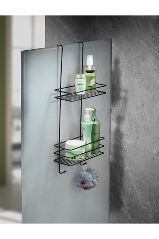 Dayanıklı Paslanmaz 2 Katlı Askılı Duş Rafı Sabunluk Şampuanlık Duşakabin Askısı Siyah