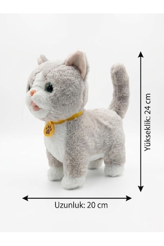 Sevimli Kedi Uzaktan Kumandalı Sesli Miyavlıyan Dil Çıkaran 5 Fonksiyonlu Oyuncak Peluş Hayvan Krem