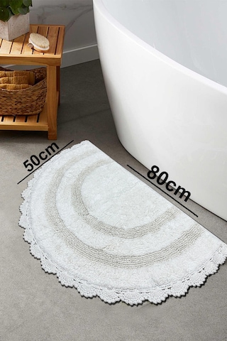 Half Ekru %100 Pamuklu Tekli 80x50 Cm Banyo Paspas Seti Ekru