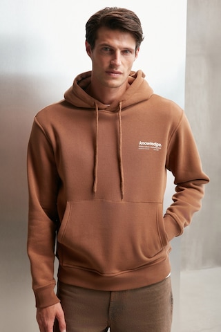 Grimelange Martel Erkek Yumuşacık Içi Polarlı Baskılı Regular Kordonlu Açık Kahverengi Sweatshirt