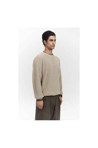 Mai Collection Mai Studios Co. Carter Çift Yaka Detaylı Bej Erkek Triko Kazak Bej