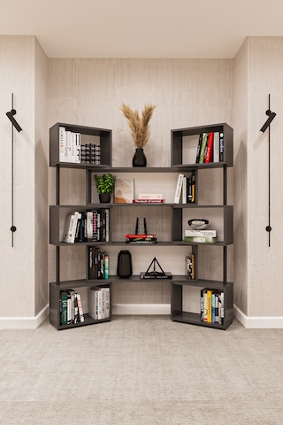 Asra Trend Modern Ayarlanabilir Raflı Ev Ofis Kitaplık %100 Mdf Dekoratif Kütüphane Kitaplık Dk02 Koyu Gri