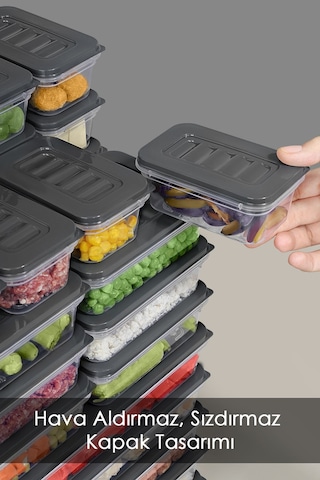 20'li Mikrodalga Uyumlu Organizer Set Düzenleyici Gıda Erzak Saklama Kabı Derin Ve Sığ Antrasit