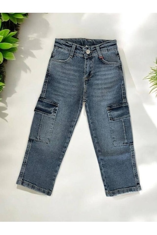 Çikoby Erkek Çocuk Yan Cepli Kargo Yumuşak Esnek Kot Pantolon-14955 Mavi
