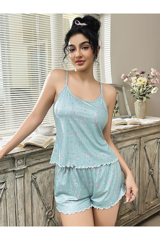 Terrien Delux Serisi Askılı Kombin Modern Kadın Şortlu Pijama Takımı Uyku Seti Diğer